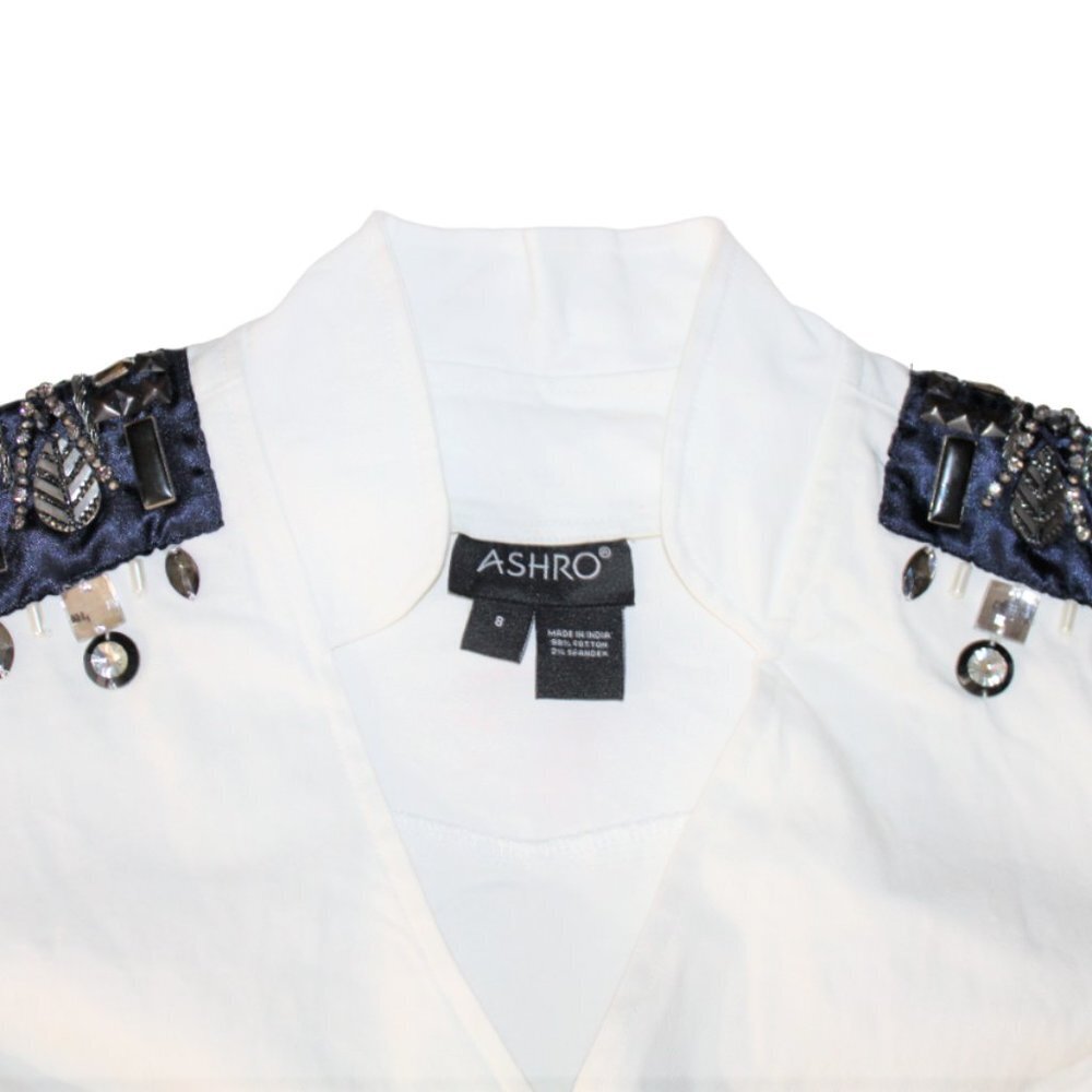 Ashro Linda White Rhinestone/Sequin/Beaded Cruise Wear Styling Jacket Size 8 - Picture 9 of 11